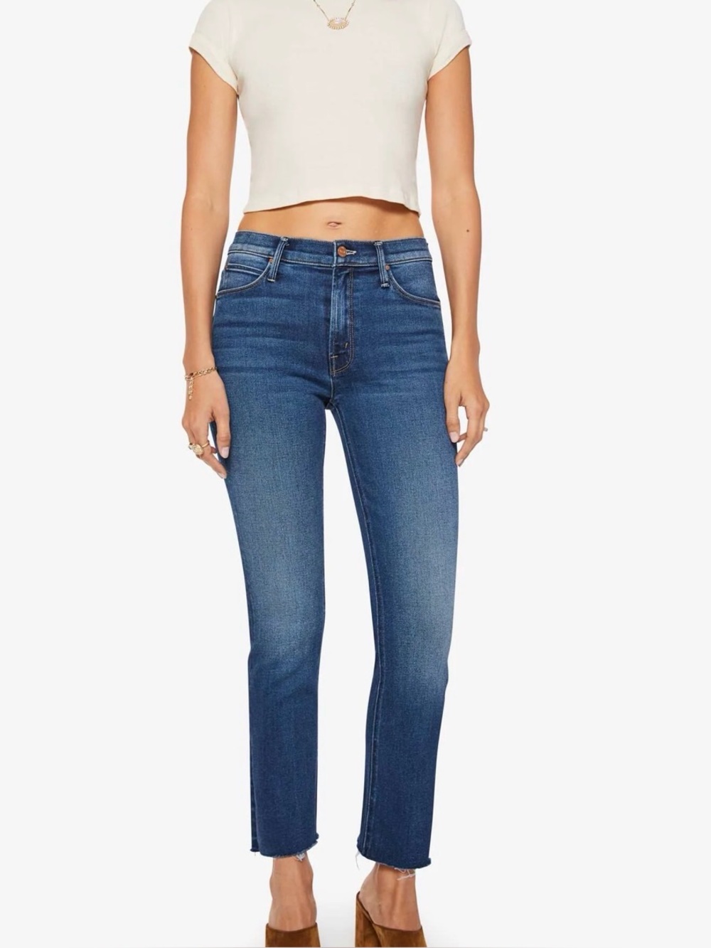 MOTHER Straight-Leg Jeans in Medium Indigo Blue